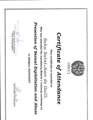 Certificate of Prevention of sexual exploitation and abuse
