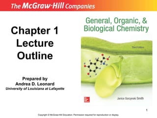1
Chapter 1
Lecture
Outline
Prepared by
Andrea D. Leonard
University of Louisiana at Lafayette
Copyright © McGraw-Hill Education. Permission required for reproduction or display.
 