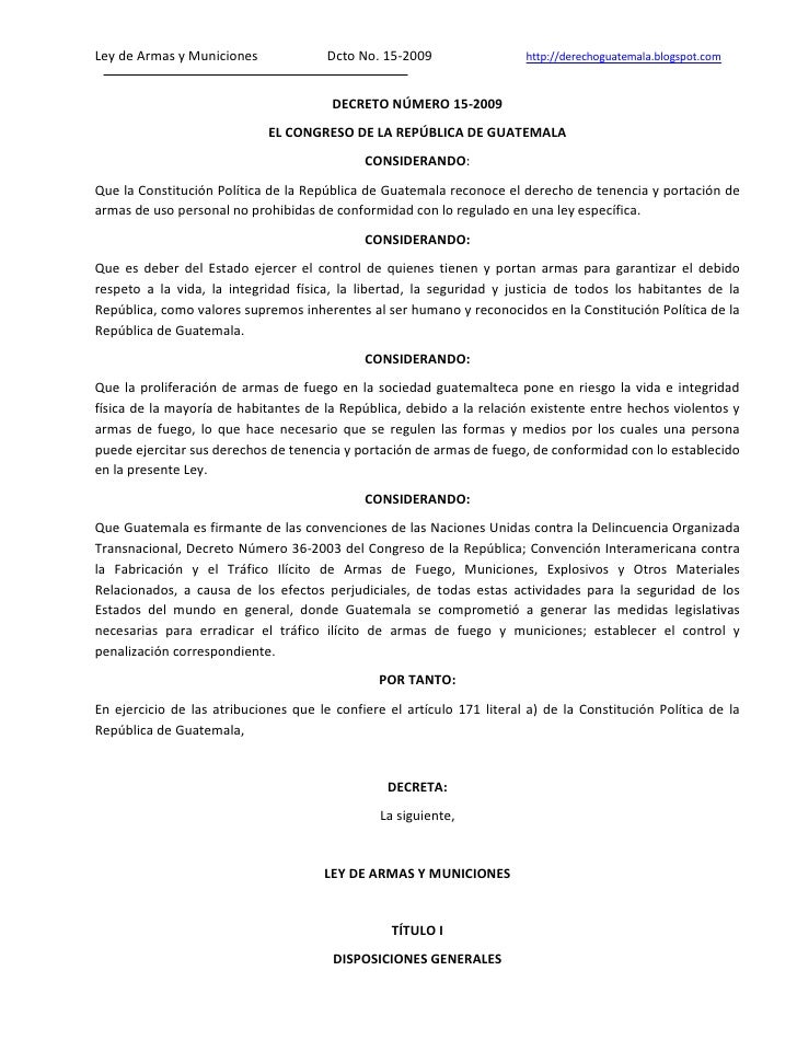 LEY DE ARMAS Y MUNICIONES GUATEMALA