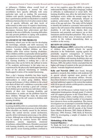 A Study on the Level of Self Esteem among Children with Learning ...