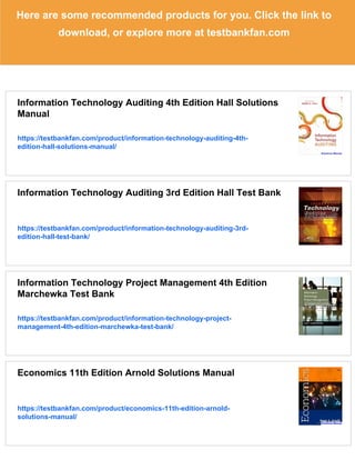 Information Technology Auditing 4th Edition Hall Test Bank | PDF