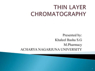 Presented by:
Khaleel Basha S.G
M.Pharmacy
ACHARYA NAGARJUNA UNIVERSITY
1
 