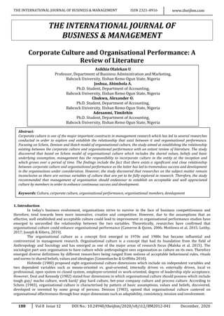 corporate culture for organizational performance | PDF