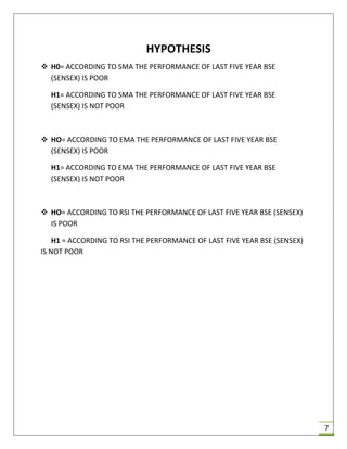  To measure market movements
 Benchmark for funds performance
 For index based derivative products
 Provide guidelines to investors to invest at
analysis of stock
 To identify the inherent technical strength and
weakness of the equity share
 