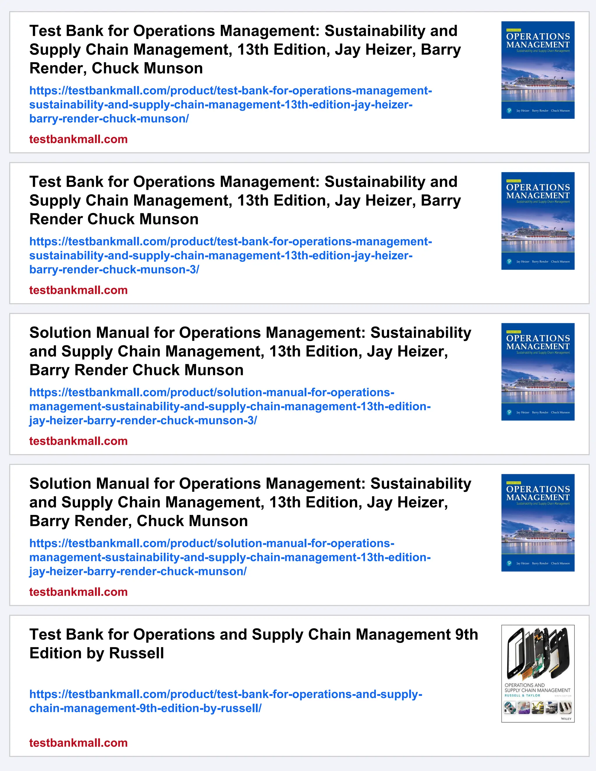 Test Bank for Principles of Operations Management Sustainability and ...