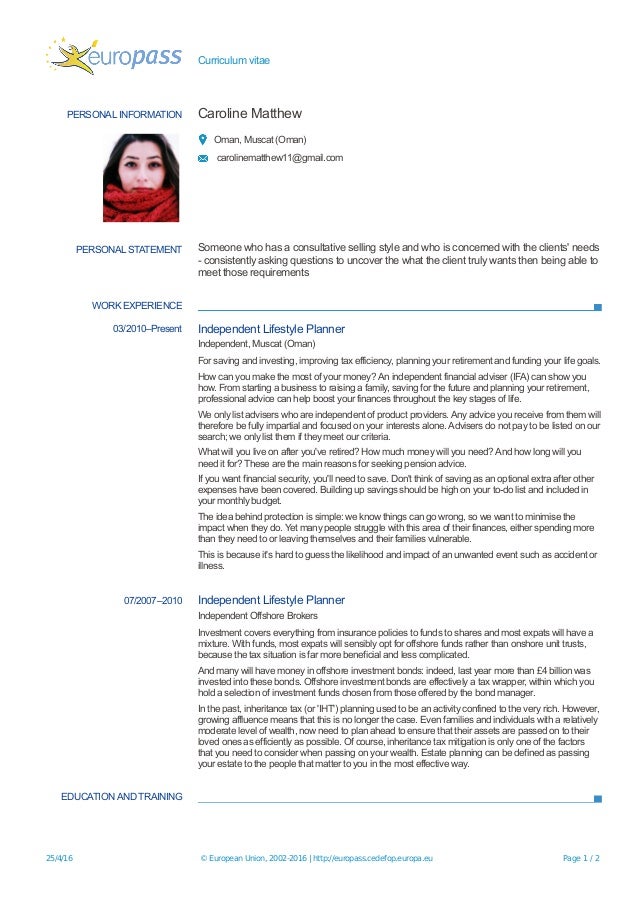 Europass cv login picture