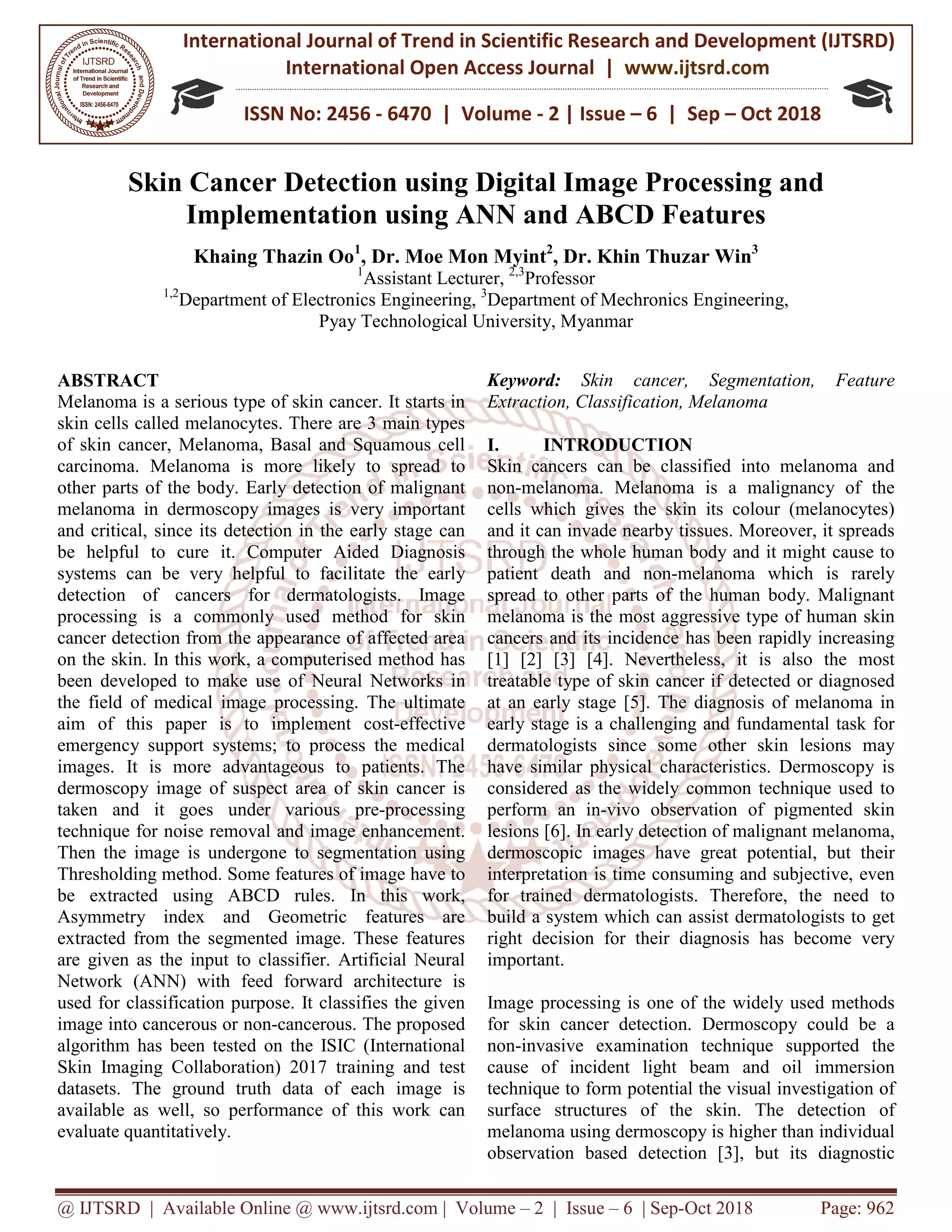 Skin Cancer Detection using Digital Image Processing and Implementation ...