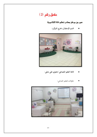 57
‫ملحق‬‫رقم‬(2)
‫تعلم‬ ‫مصادر‬ ‫مركز‬ ‫من‬ ‫صور‬851‫الثانوية‬
‫قسم‬‫اإلستقبال‬(‫ا‬ ‫خارج‬‫كز‬‫لمر‬:)
‫الجماعي‬ ‫التعلم‬ ‫قاعة‬/‫مايلي‬ ‫على‬ ‫تحتوي‬:
‫اجلماعي‬ ‫للتعلم‬ ‫طاوالت‬:
 