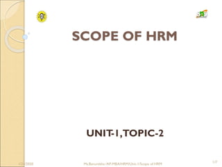 SCOPE OF HRM
UNIT
-1,TOPIC-2
1/24/2020
1/7
Ms.Banurekha /AP-MBA/HRM/Unit-1/Scope of HRM
 