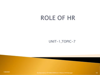 UNIT-1,TOPIC-7
Ms.Banurekha /AP-MBA/HRM/Unit-1/Role of HR Manager 1/6
1/28/2020
 
