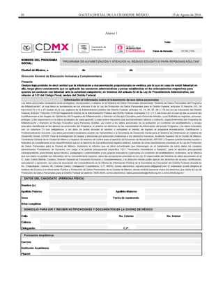10 GACETA OFICIAL DE LA CIUDAD DE MÉXICO 15 de Agosto de 2016
Anexo 1
 