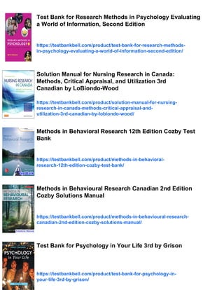 Test Bank for Research Methods in Psychology 3rd by Morling | PDF