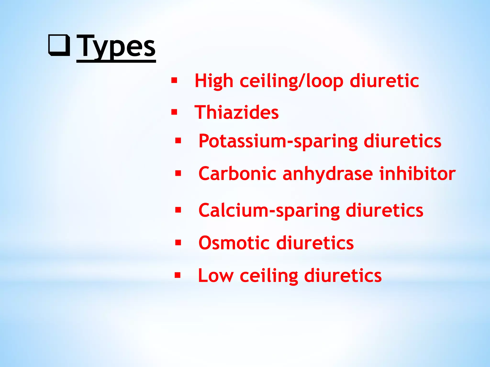 DiureticsMechanism of action,Diuretic Types and Adverse effects,Drug