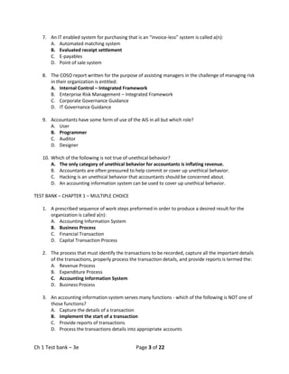 Test Bank For Accounting Information Systems: Controls and Processes ...