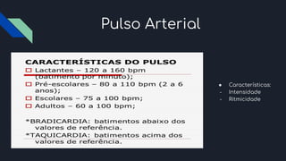 Pulso Arterial
● Características:
- Intensidade
- Ritmicidade
 