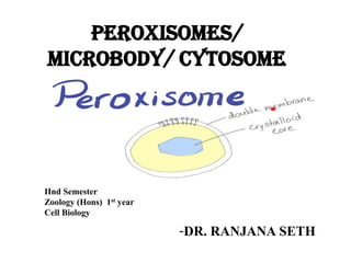 Peroxisomes/
Microbody/ Cytosome
IInd Semester
Zoology (Hons) 1st year
Cell Biology
-DR. RANJANA SETH
 