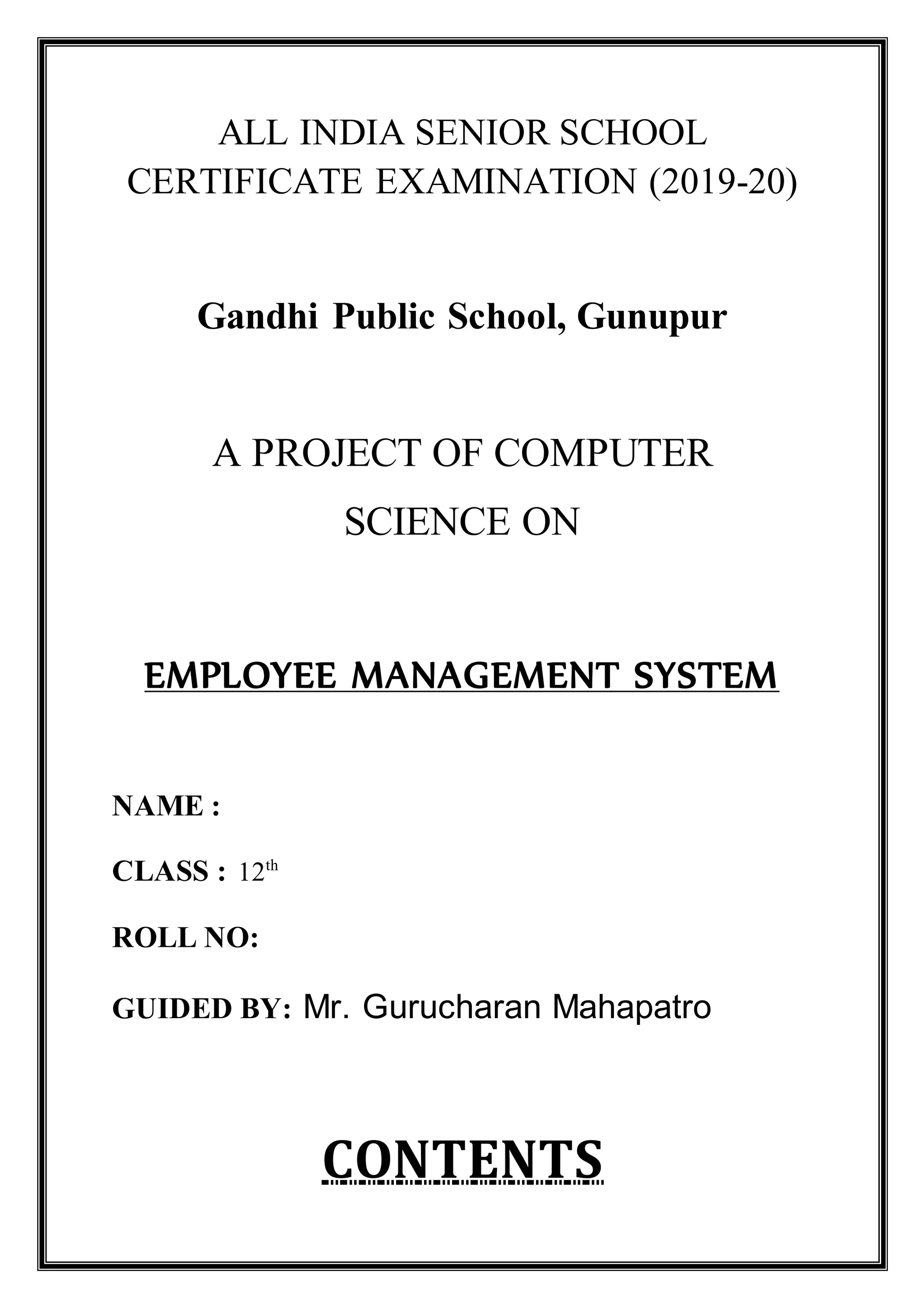 class 12th computer science project Employee Management System In ...