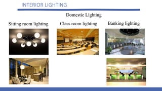INTERIOR LIGHTING
Domestic Lighting
Sitting room lighting Class room lighting Banking lighting
 