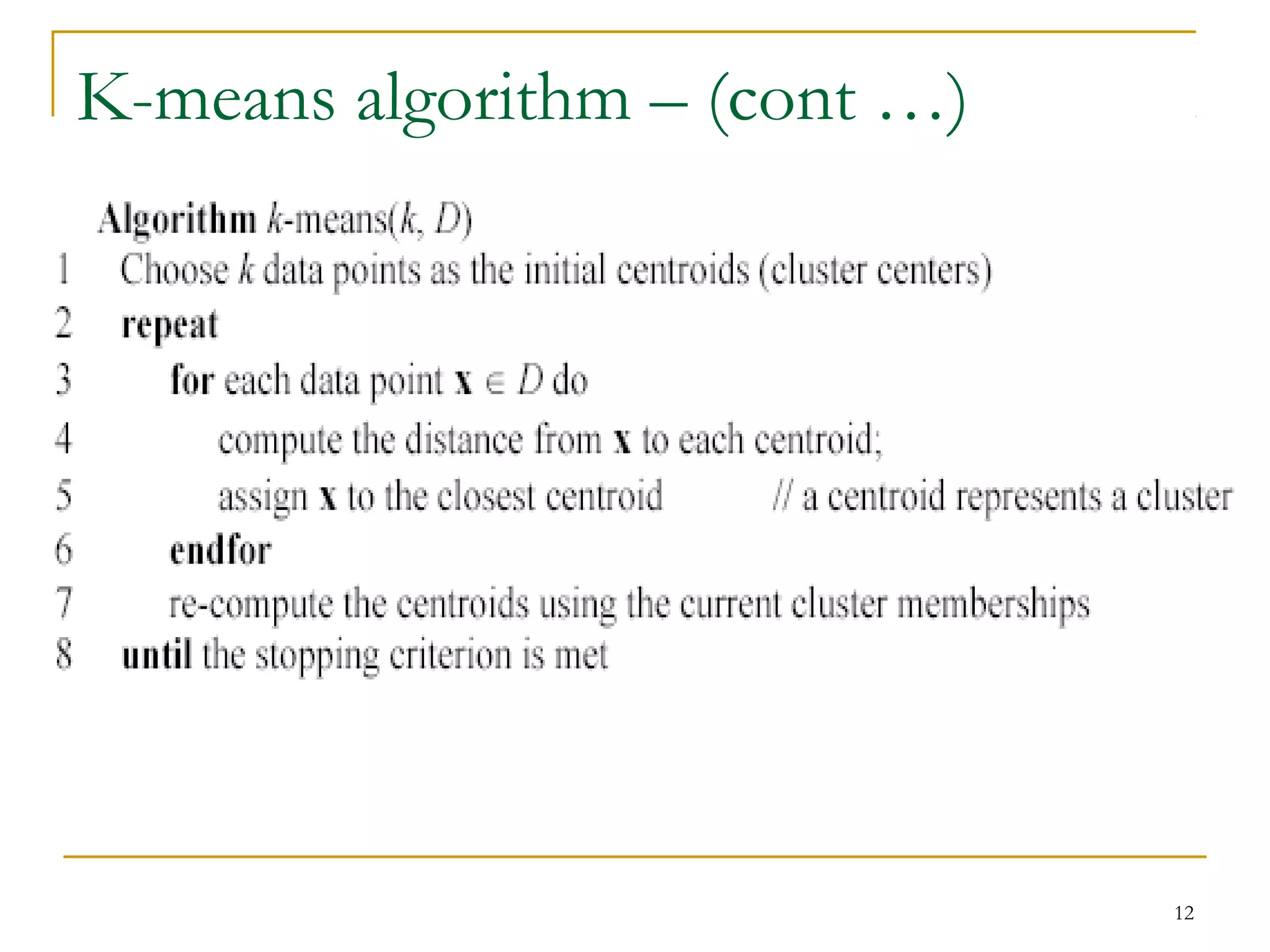 12 
K-means algorithm – (cont …) 
 