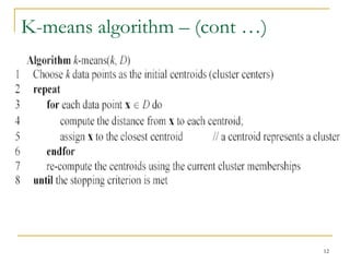 12 
K-means algorithm – (cont …) 
 