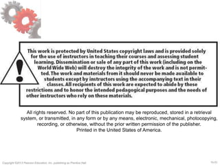 15-51
Copyright ©2013 Pearson Education, Inc. publishing as Prentice Hall.
All rights reserved. No part of this publication may be reproduced, stored in a retrieval
system, or transmitted, in any form or by any means, electronic, mechanical, photocopying,
recording, or otherwise, without the prior written permission of the publisher.
Printed in the United States of America.
 
