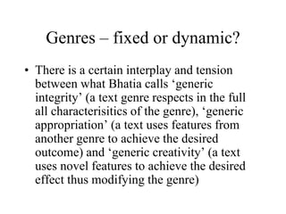 Generic Specific Dynamic genre and register | PPT