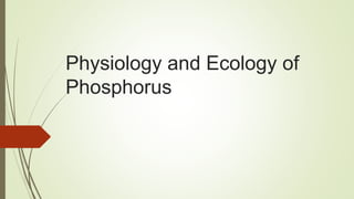 Physiology and Ecology of
Phosphorus
 