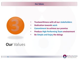 Our Values
5
• Trustworthiness with all our stakeholders
• Dedication towards work
• Commitment to achieve our promise
• Produce High Performing Team environment
• Be Simple and Enjoy the doings
Our Values
 