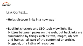 Link Context at work!
This analysis was performed in a matter of hours with Link Context and
filtering with Link density: ...