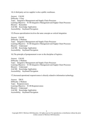Test Bank for Supply Chain Logistics Management 5th by Bowersox | PDF