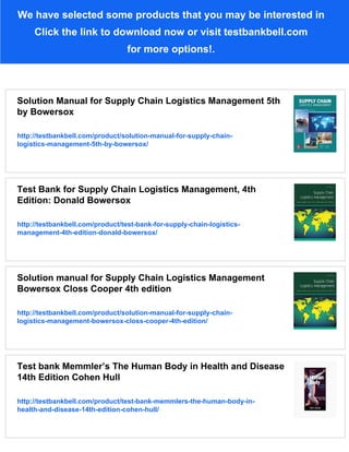 Test Bank for Supply Chain Logistics Management 5th by Bowersox | PDF