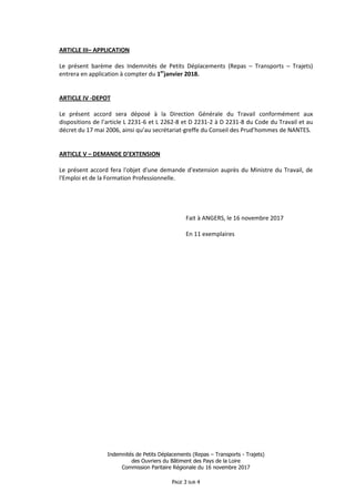 Indemnités de Petits Déplacements (Repas – Transports - Trajets)
des Ouvriers du Bâtiment des Pays de la Loire
Commission ...