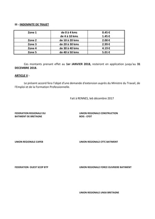 III - INDEMNITE DE TRAJET
Zone 1 de 0 à 4 kms
de 4 à 10 kms
0.45 €
1.45 €
Zone 2 de 10 à 20 kms 2.00 €
Zone 3 de 20 à 30 k...