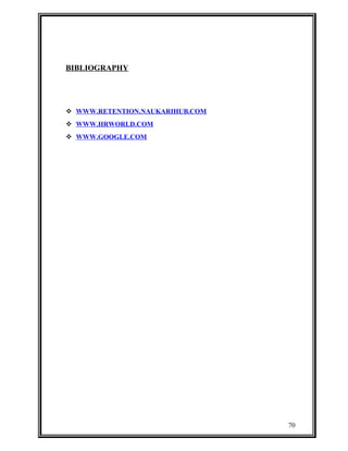 BIBLIOGRAPHY 
 WWW.RETENTION.NAUKARIHUB.COM 
 WWW.HRWORLD.COM 
 WWW.GOOGLE.COM 
70 
