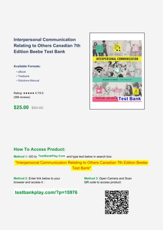 Interpersonal Communication Relating to Others Canadian 7th Edition ...