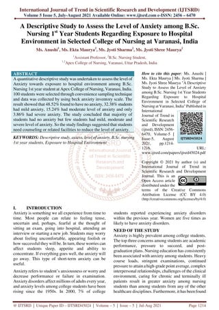 A Descriptive Study to Assess the Level of Anxiety among B.Sc. Nursing ...