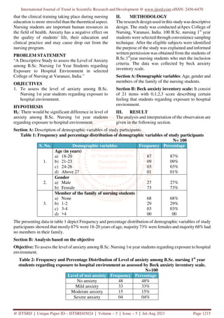 A Descriptive Study to Assess the Level of Anxiety among B.Sc. Nursing ...
