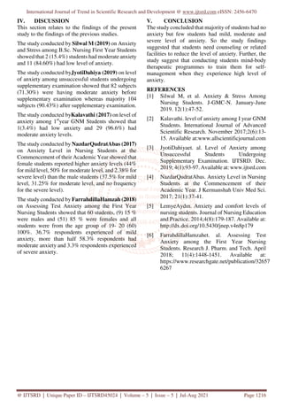 A Descriptive Study to Assess the Level of Anxiety among B.Sc. Nursing ...