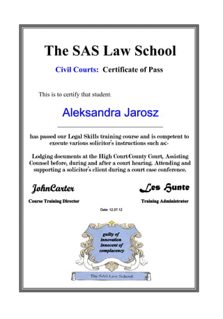 Certificate - SAS Law court training | PDF
