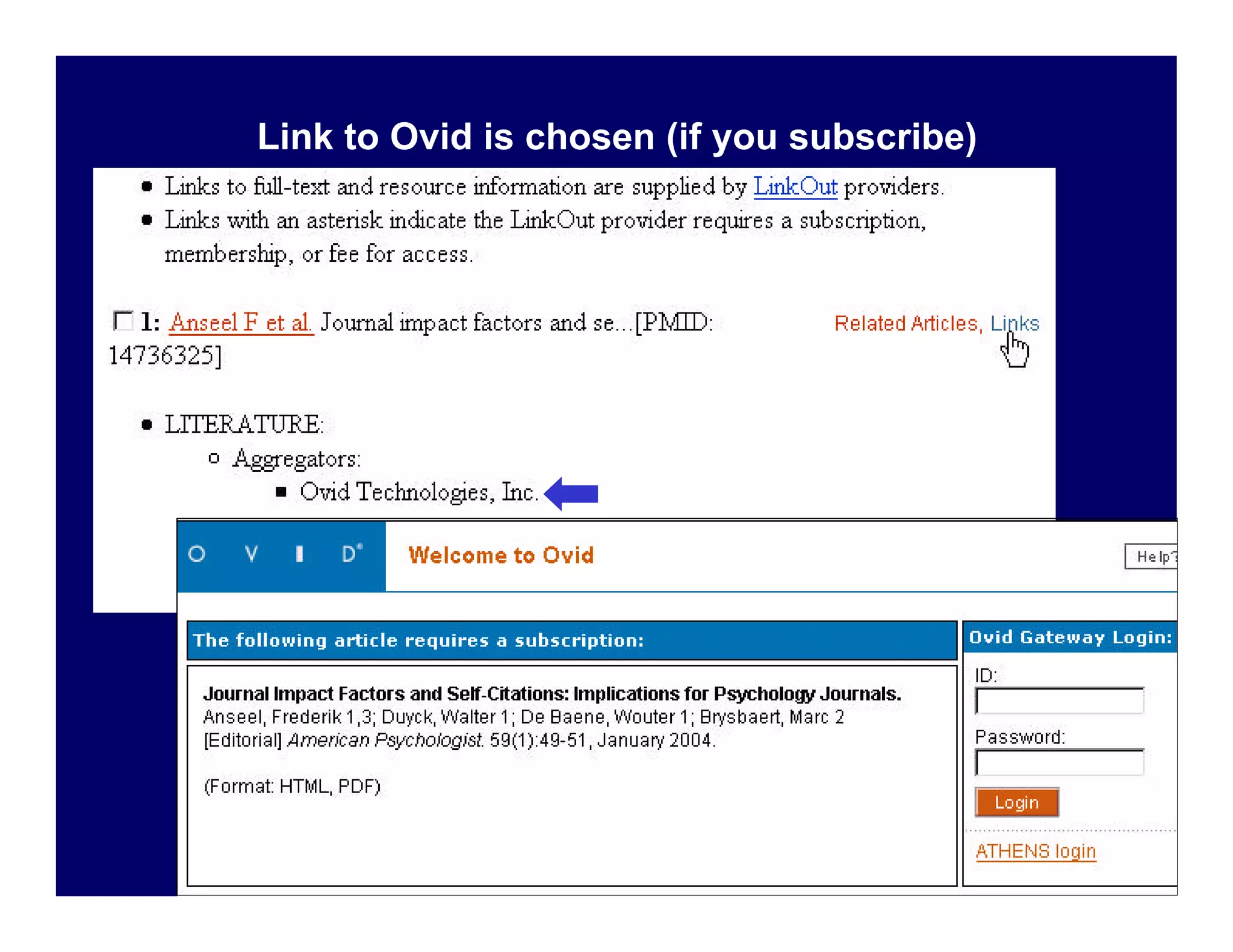 Link to Ovid is chosen (if you subscribe)




                                            Jacsó
 