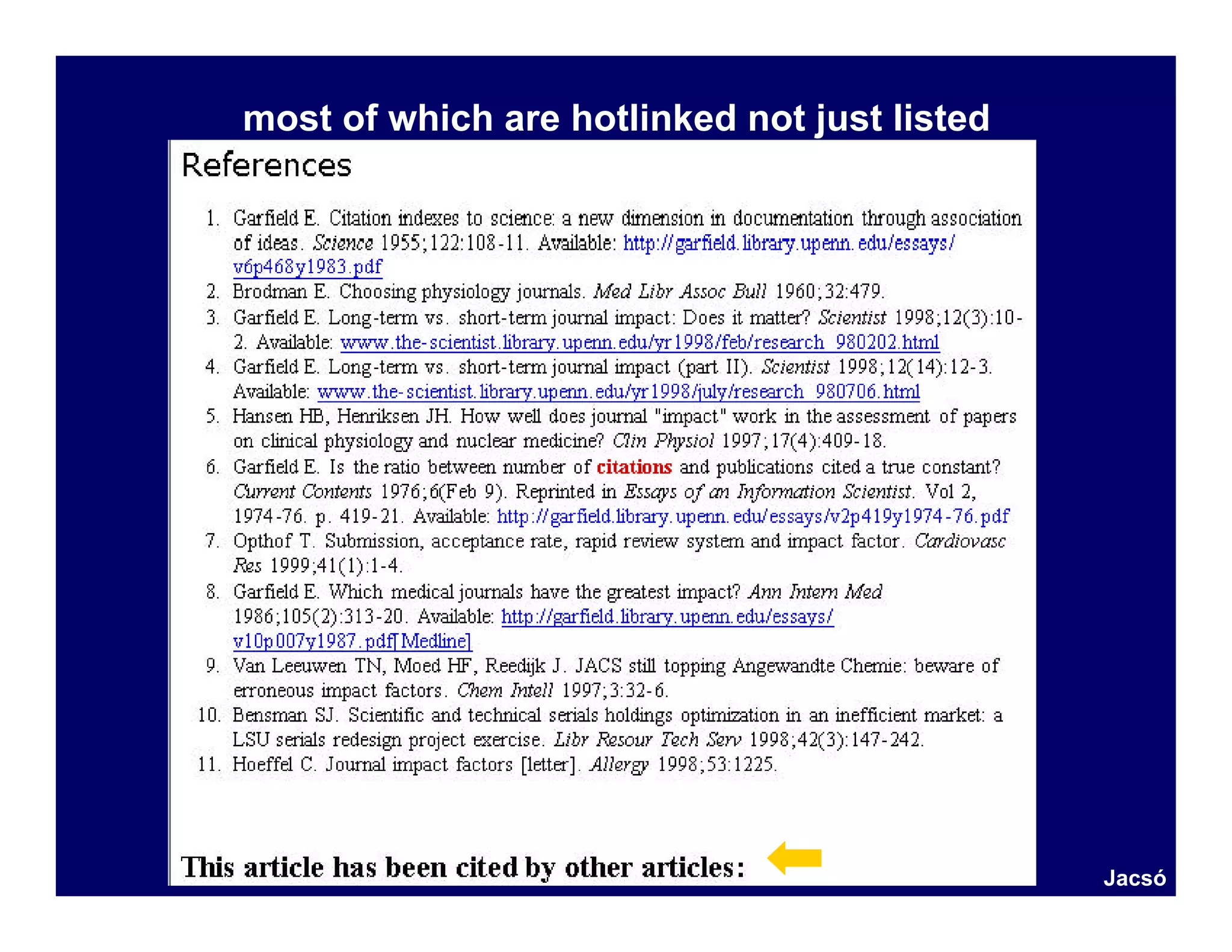 most of which are hotlinked not just listed




                                              Jacsó
 