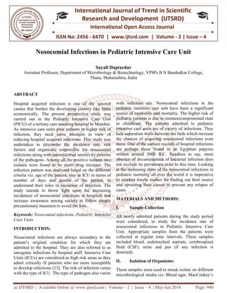 Nosocomial Infections in Pediatric Intensive Care Unit | PDF