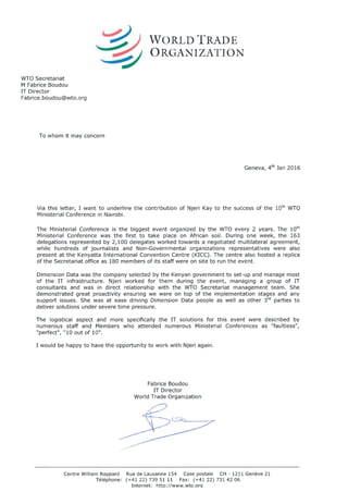 WTO Recommendation letter
