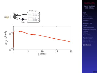 Cold-Atom NS
Samir VARTABI
KASHANIAN
MOT
MOT
85
Rb
Tuning Frequency
Characterizing MOT
Controlling b0
NS with Cold
Atoms
Laser Characterization
Noise at High-Frequencies
PM Model
AM Model
Models vs Data
Random laser
Cold-Atom RL
Coherence Properties
Conclusion
38/38
 