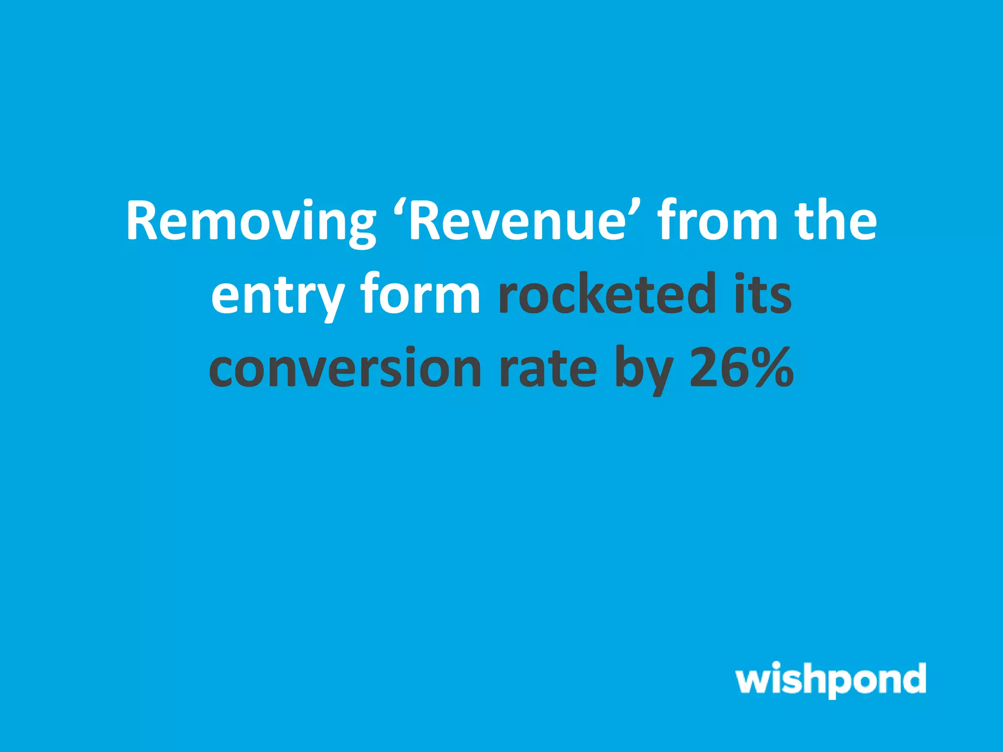 Removing ‘Revenue’ from the
entry form rocketed its
conversion rate by 26%
 