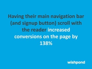 Having their main navigation bar
(and signup button) scroll with
the reader increased
conversions on the page by
138%
 