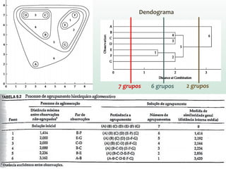 Dendograma
7 grupos 6 grupos 2 grupos
 