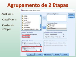 Analisar ->
Classificar ->
Cluster de
2 Etapas
Agrupamento de 2 Etapas
 