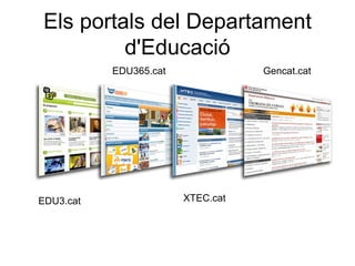 Els portals del Departament
         d'Educació
           EDU365.cat              Gencat.cat




EDU3.cat                XTEC.cat
 