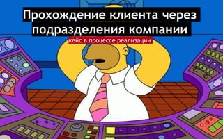 Прохождение клиента через
подразделения компании
кейс в процессе реализации
 